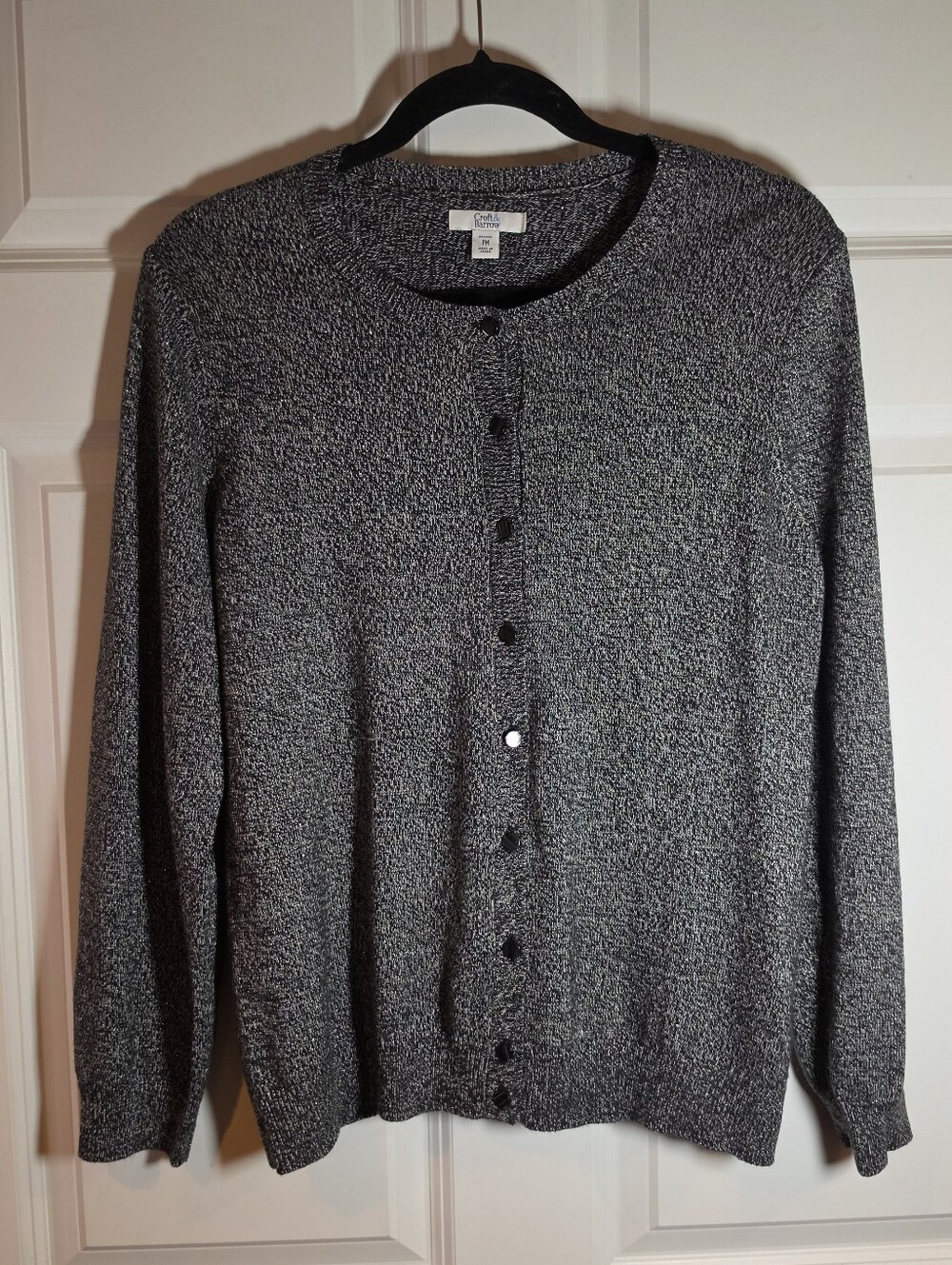 Croft & Barrow Black And Silver Sparkle Button Front Cardigan Sweater Petite M